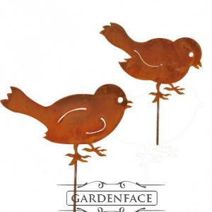zahradní kovový zápich s patinou - ptáčci set 2ks