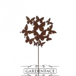  zahradní kovový zápich s patinou - motýlí rej výška 60cm corten