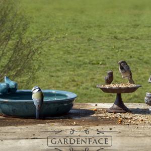 Keramické pítko/ptačí koupel glazované petrolejová modrá kulaté