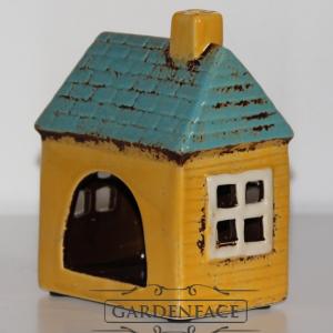 keramický domeček na svíčku - žlutý