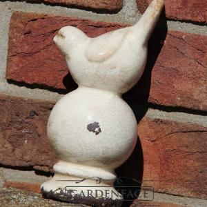 ptáček na kouli keramika bílá patina