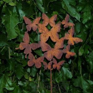  zahradní kovový zápich s patinou - motýlí rej