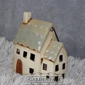  keramický domeček - svícen zelenkavý 20cm 
