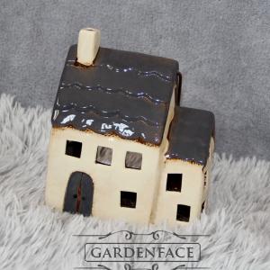  keramický domeček - svícen šedý 20cm 