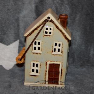keramický domeček - svícen mint 19 cm 