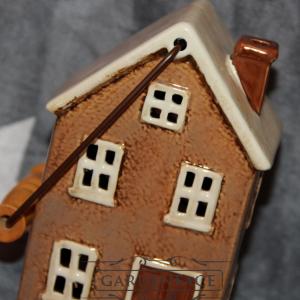  keramický domeček - svícen hnědý 19 cm 