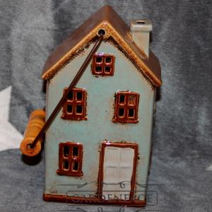 keramický domeček - svícen modrošedý 19 cm 