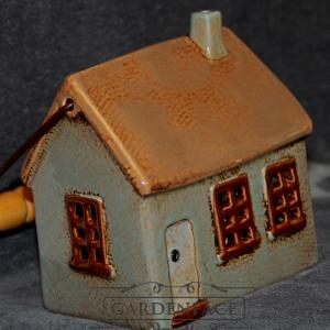 keramický domeček - svícen šedomodrý 14 cm 