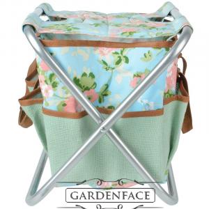 zahradní stolička s taškou na nářadí