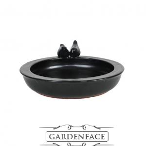 Keramické pítko/ptačí koupel glazované- černé kulaté