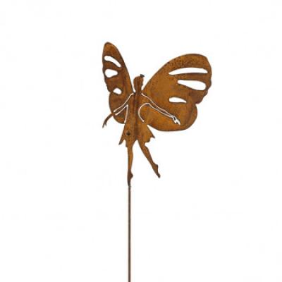 zahradní kovový zápich s patinou  "motýlí  víla" malá