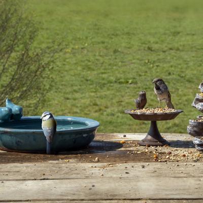 Keramické pítko/ptačí koupel glazované petrolejová modrá kulaté