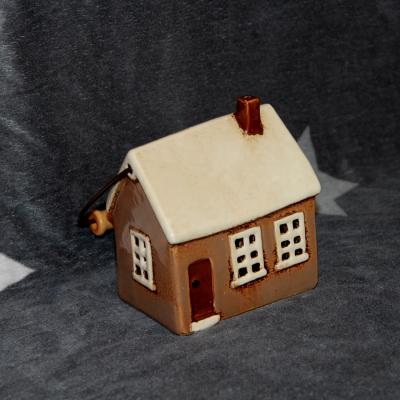 keramický domeček - svícen hnědý 14 cm 